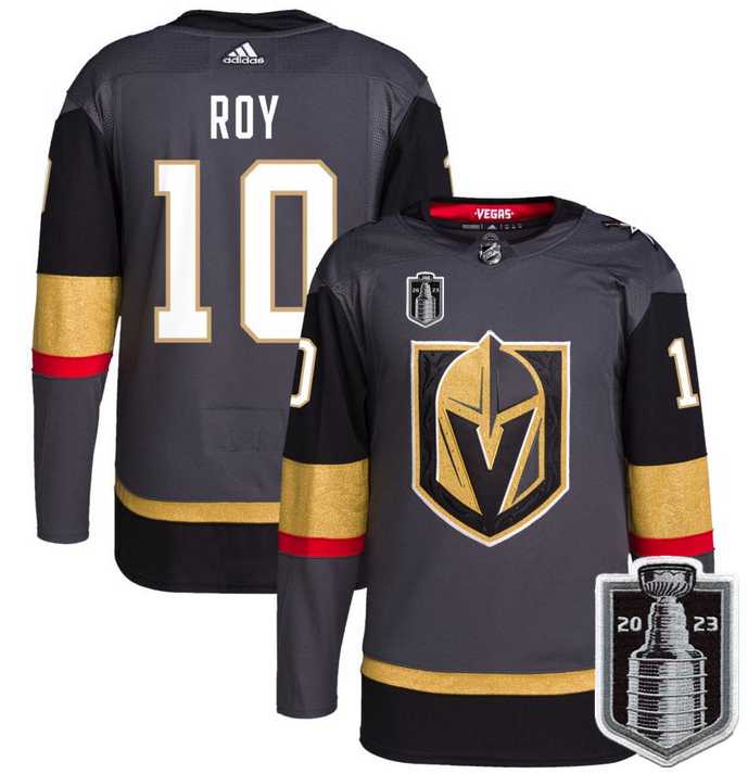 Mens Vegas Golden Knights #10 Nicolas Roy Gray 2023 Stanley Cup Final Stitched Jersey Dzhi